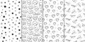 Vector set of seamless patterns. Line hearts, airplanes, stars, speech bubbles. Background